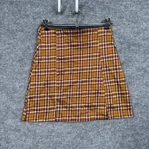 Arizona Jean Small Skirt Tan Plaid Preppy Academia Schoolgirl Elastic Waist Twee